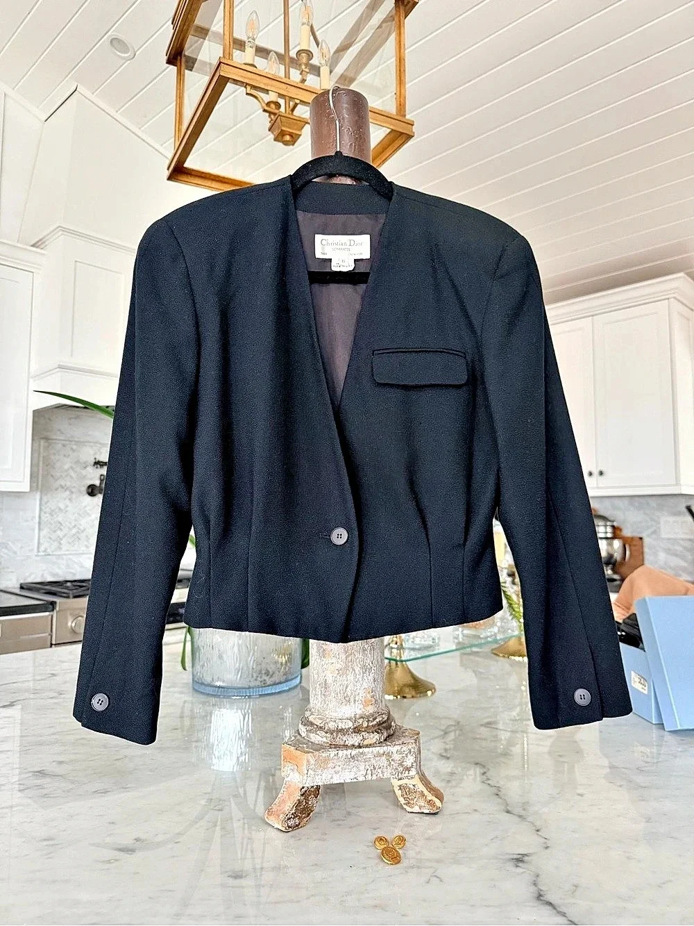 Christian Dior Vintage Separates Black Cropped Blazer, black wool jacket